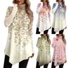 Casual Fashion Print Shirt Tops High Neck Irregular Hem Long Sleeve Pullover Tops