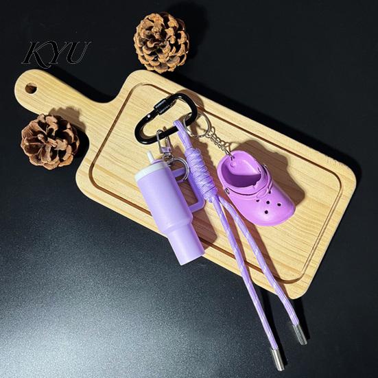 Bag Charm Accessory Mini Tumbler Keychain with Shoe Charm, Pendant Decorative Hanging Braided Rope, Decor for Purse Handbag Backpacks Decoration