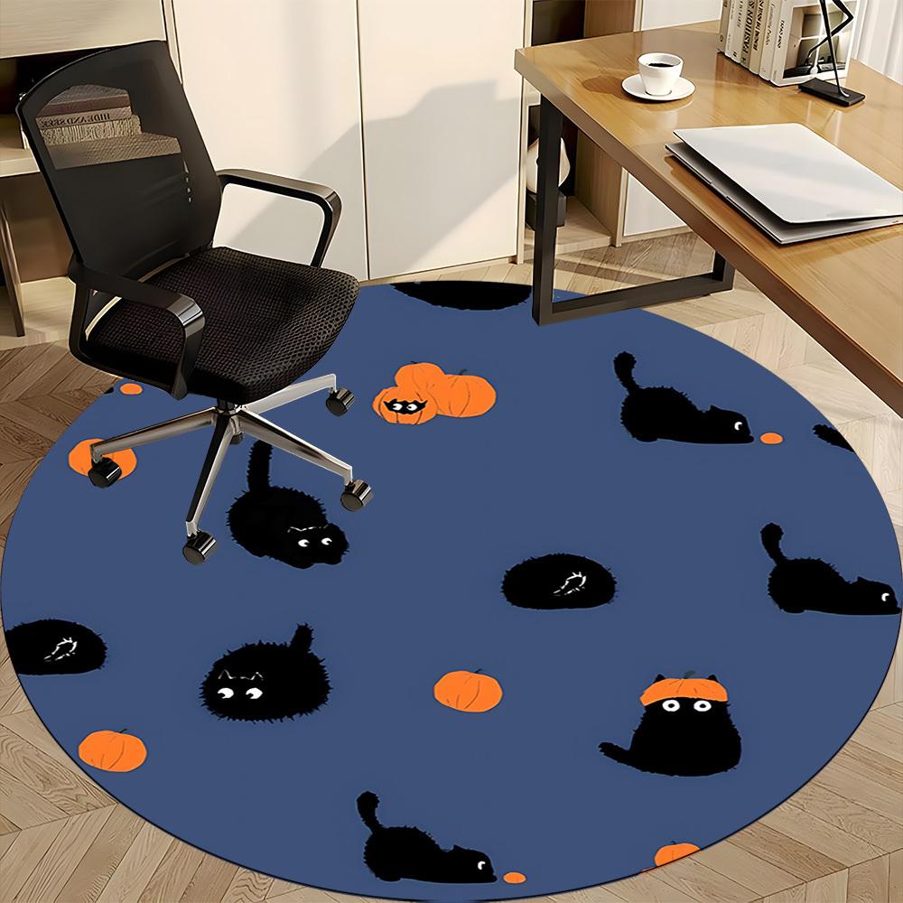 1pc Pumpkin Cats Office Round Area Rug, Under Office Chairs Bedroom Living Room Home Decor, Room Deco, Available in Various Sizes