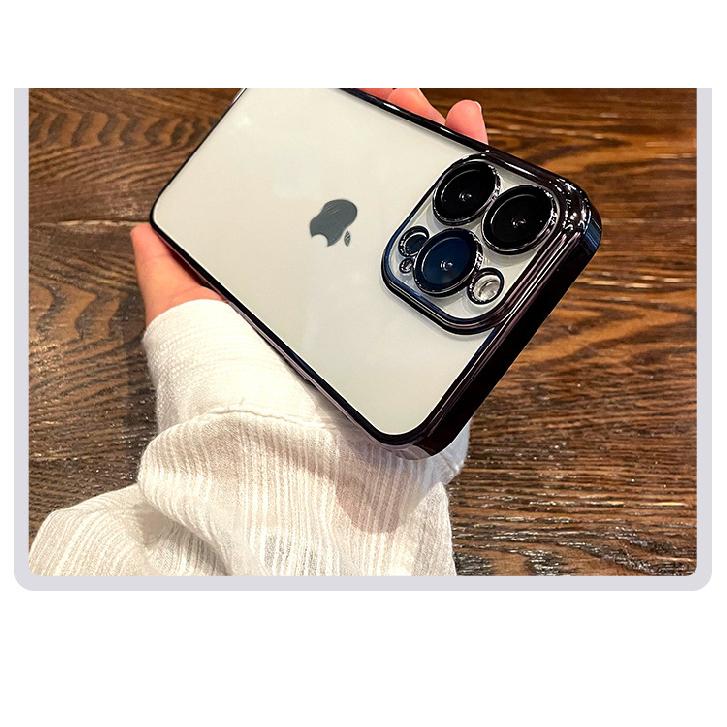 Lens film electroplated simple design suitable for Apple 14 Pro Max phone case, transparent iPhone 13 anti-drop 12 protective case