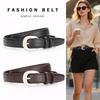 Women's Classic Cow Hide Leather Alloy Pin Buckle Thin Adjustable Geometric Pattern Waist Belt for Jeans/Pants 3 Colors Casual