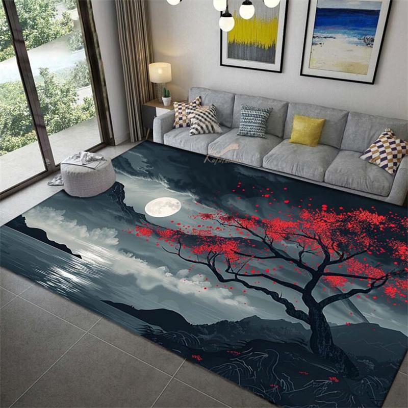 Creative Japanese Sakura Pattern Door Mat, Non-Slip Washable Area Rug for Living Room, Bedroom and Patio Decor