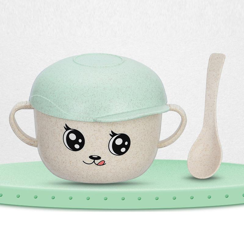 2 шт./набор столовых приборов для кормления детей, пшеничная мультяшная детская посуда, набор столовых приборов для детей, противоожоговая тарелка, учебная миска + ложка