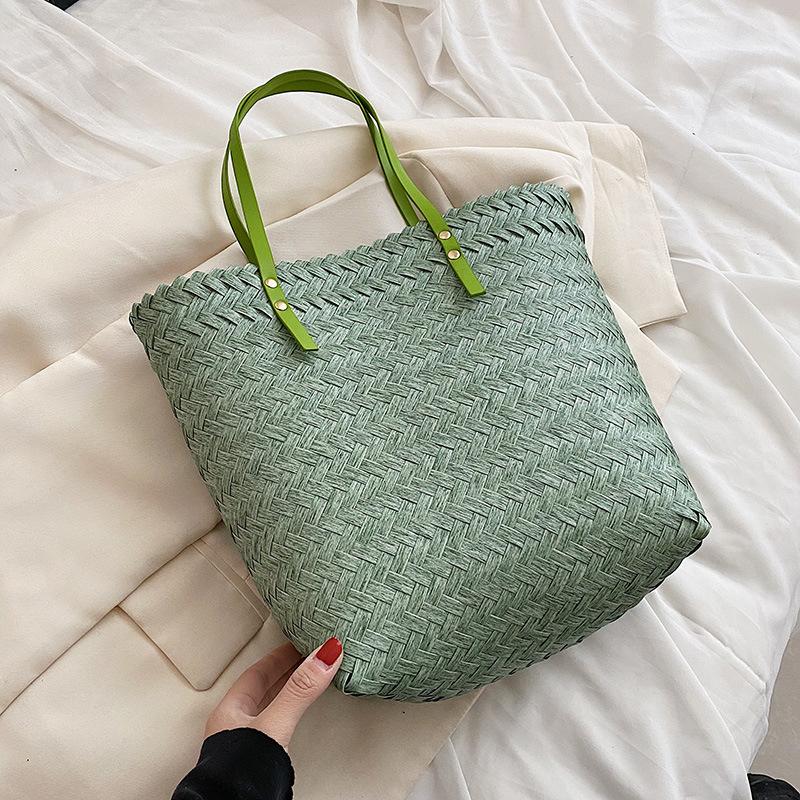 Yogodlns Summer Woven Straw Tote Bag Casual Large Capacity Rattan Beach Bag Holiday Handmade Shoulder Bag Travel Shopper Bag