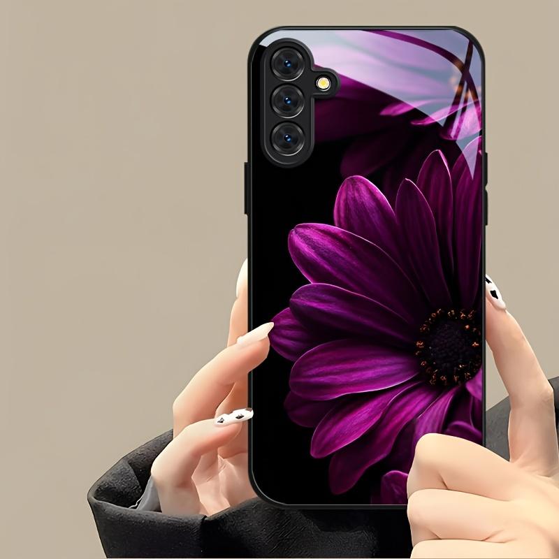 Фиолетовый цветочный узор стеклянный чехол для телефона подходит для Samsung Galaxy S26 S25 S24 S23 S22 S20 FE/Ultra/Plus противоударная задняя крышка