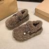 Пушистые туфли на толстой подошве для женщин для ношения на улице 2025 осень и зима новые полушлепанцы с закрытым носком и бархатной подкладкой для тепла ins домашние хлопковые тапочки