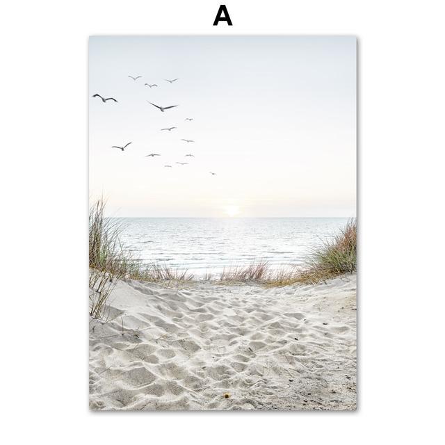 Морской пляж, чайка, тростник, песчаный мост, дерево, настенная живопись на холсте, постеры на скандинавскую тему и принты, настенные панно для декора гостиной