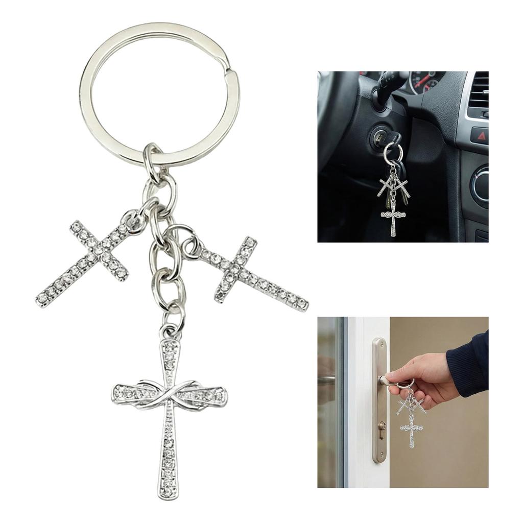 Exquisite Rhinestones Embellished Metal Crucifix Key Holder for Keys Backpacks and Decorative Accessory Keyring Charm