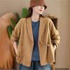 Woman Autumn Casual Solid Color Loose Long Sleeves Coat Splicing V-Neck Chinese Style Vintage Coat