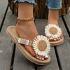 New Linen Flower Decor Flip Flops Fashion Women Slides Flat Heel Outdoor Beach Summer Woman Slippers Ladies Shoes