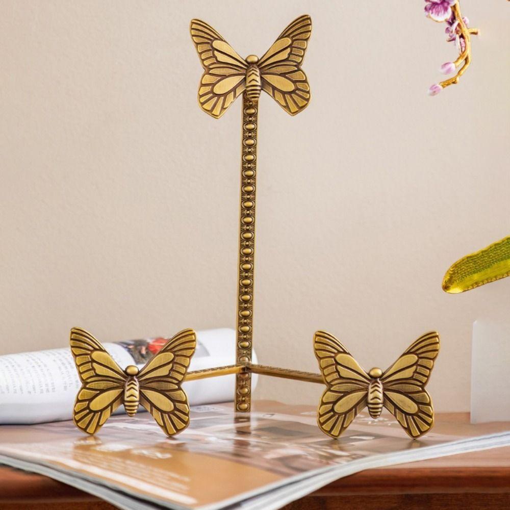 Vintage Design Butterfly Zinc Zinc Alloy Plate Stand Elegant Tabletop Display Stand Living Room Decor