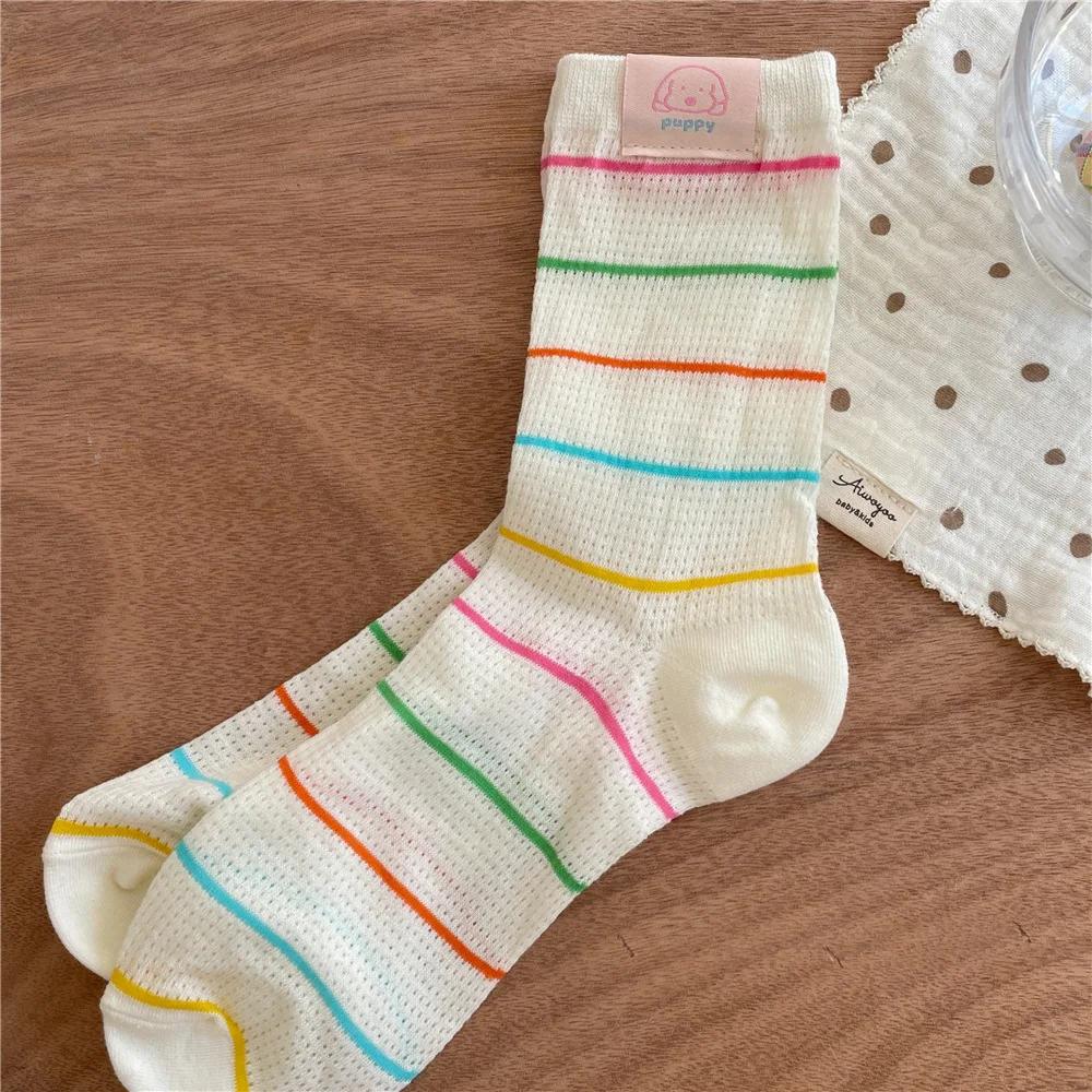 Puppy Fashion Mesh Children Socks Thin Summer Colorful Striped Breathable Casual Soft Comfortable Sock Polka Dot Stripe Printing