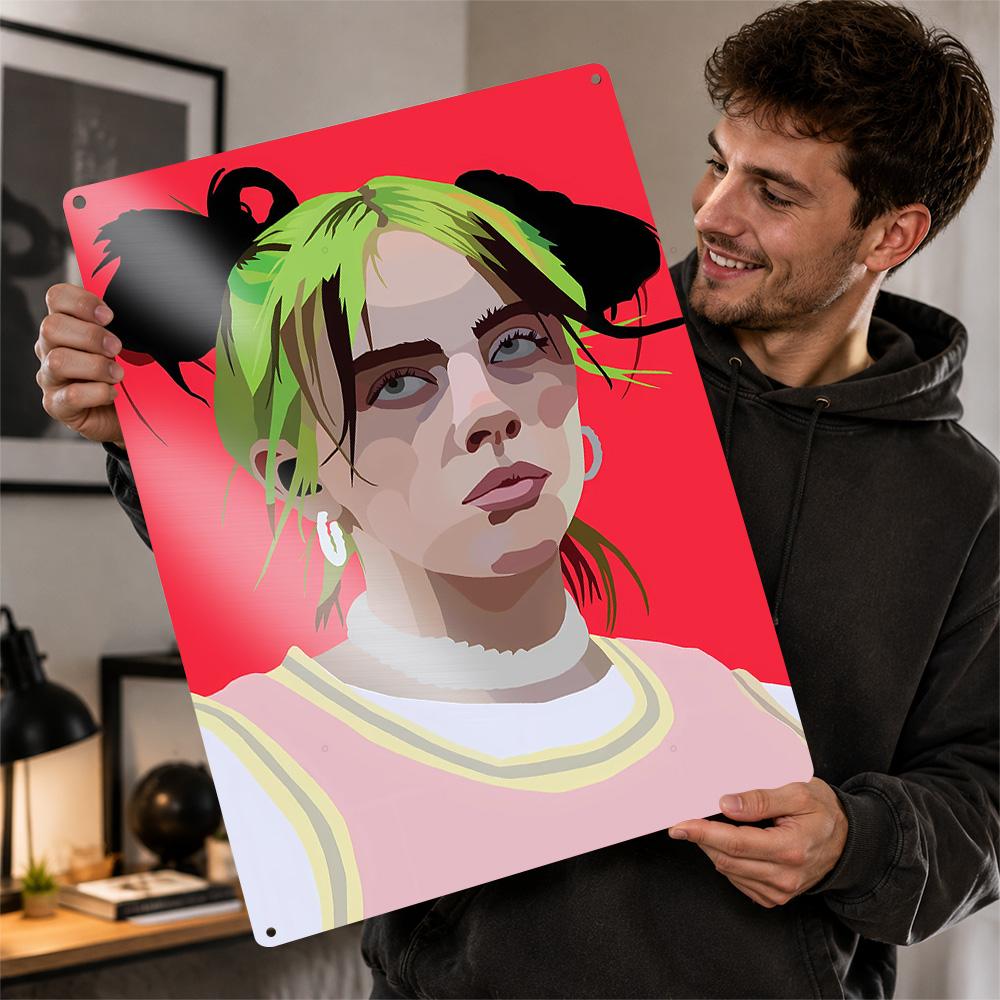 Billie Eilish Portrait Art Personalized D Textured Metal Poster Wall Art Vintage Tin Signs for Decoration Room Office Decor