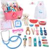 Cute Stone Wooden Doctor Play Set with Nurse Storage and Educational Toy for Birthday Preschool Gift Set, 44-Piece Uniform, Hat, Case, Tools, Kids,