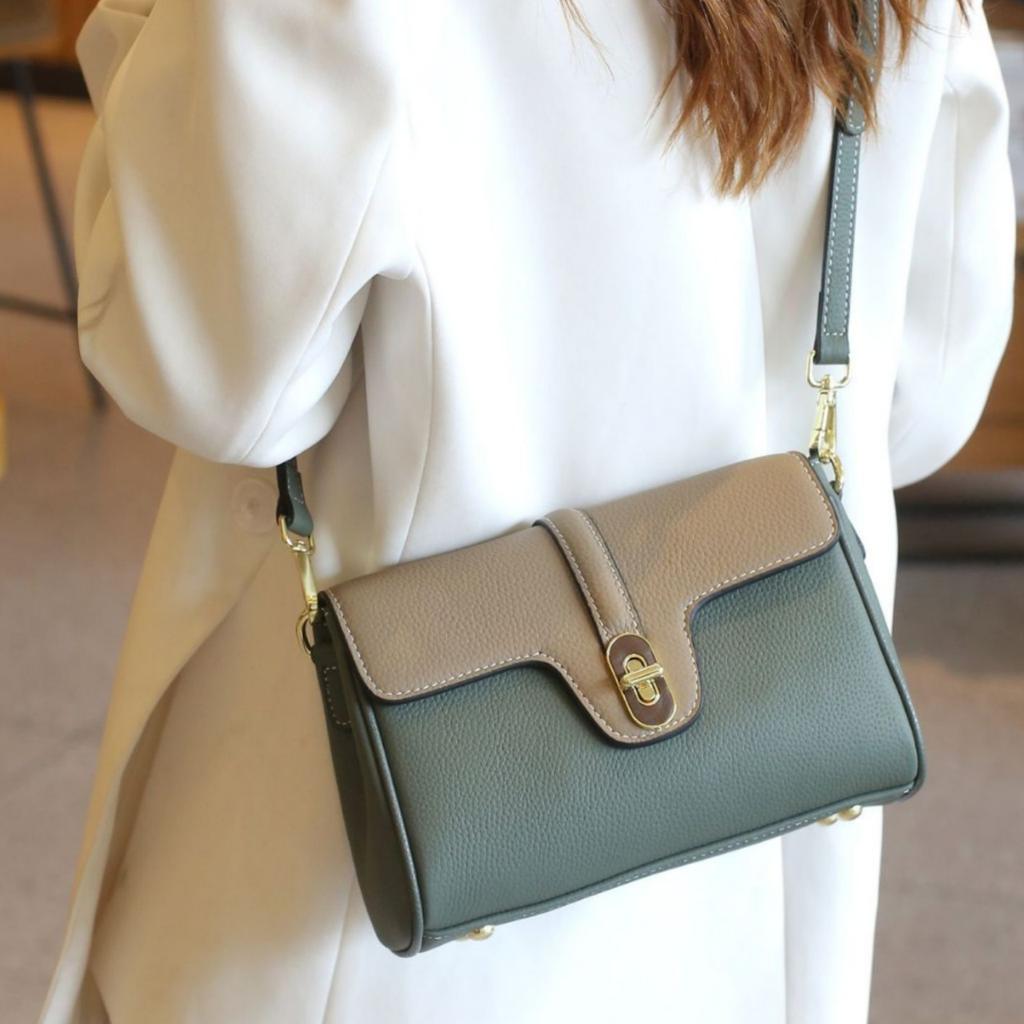 Cowhide Spring and Summer Soft Contrasting Color Niche Pillow Bag Popular Fashion Shoulder Crossbody Practical Version Soft Leather