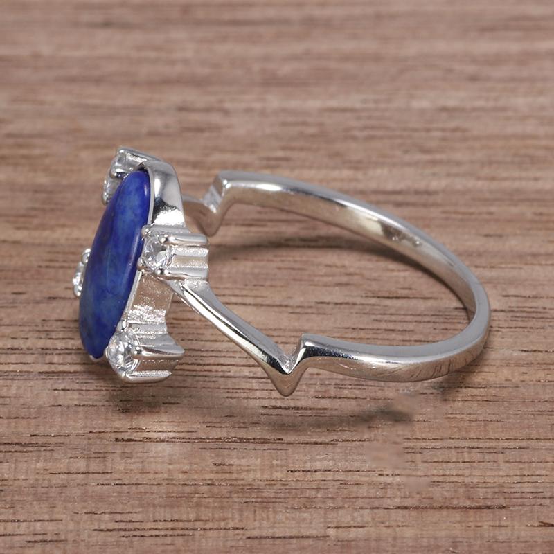 Real Pure 925 Silver Elena Rings for Women Natural Lapis Stone Vampire Diary Fine Jewelry Best Gift