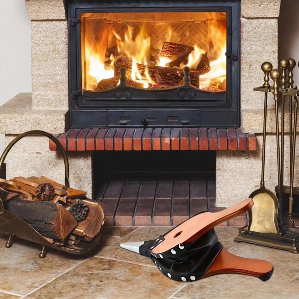 Comfortable Long Handle Manual Air Blower Leather Bellows Hand Bellow Pump Outdoor Camping