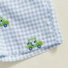 Baby Toddler Boy Golf Outfit Golf Cart Short Sleeve T-shirt Plaid Elastic Waist Shorts 2 Pcs Set