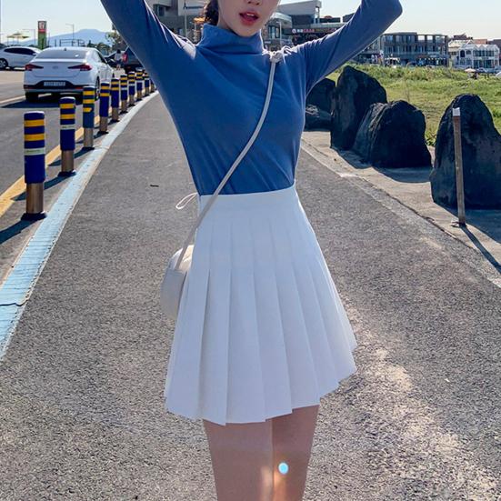 Женская форменная юбка, плиссированная однотонная юбка трапециевидной формы с высокой талией, свободный подол, мягкая женская мини-плиссированная юбка в консервативном стиле, женская одежда