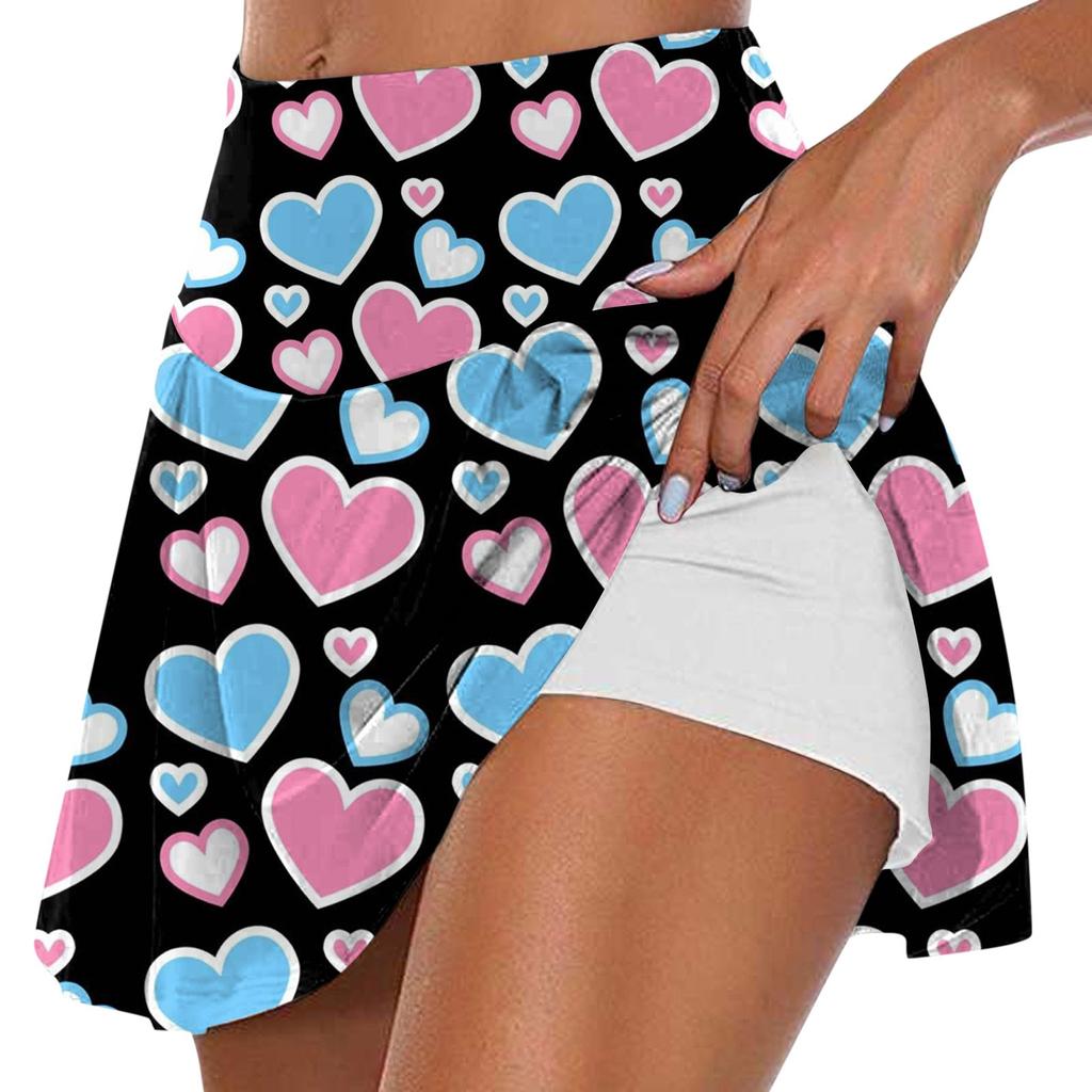 Женская мода с принтом на День Святого Валентина, повседневная спортивная фитнес-беговая йога, теннисная юбка, плиссированная короткая юбка, шорты, полуюбка