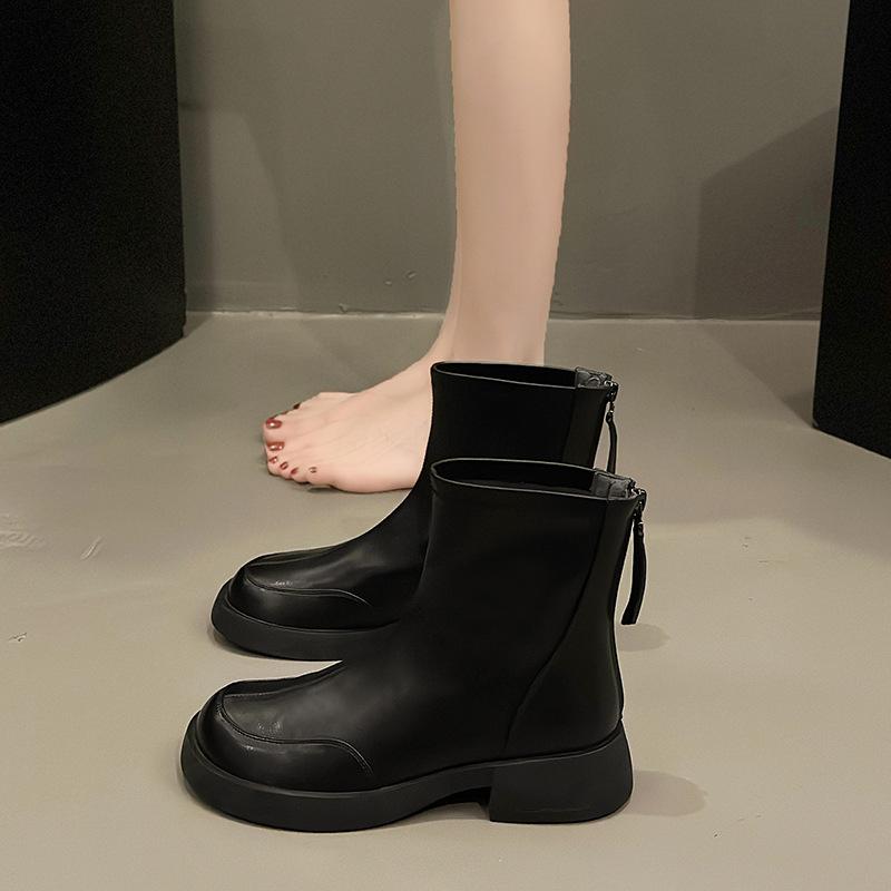 Простые черные ботинки Мартин на платформе в британском стиле женские 2025 новая осень и зима популярные на толстом каблуке повседневные тонкие короткие ботинки