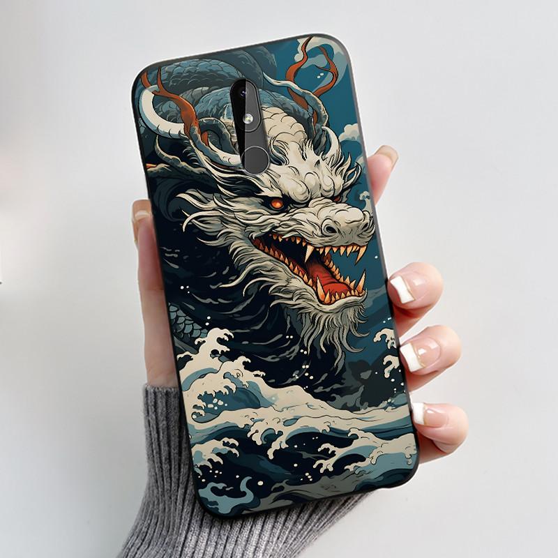 For Nokia 3.2 Cute Black Case For Nokia 4.2 Shockproof Jelly Anti-Scratch Soft Cover Viral Fluffy White Bunny Pattern Shell