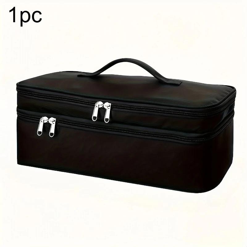 Storage Bag Double-Layer Large Capacity Zipper Travel Case with Hair Tool Compartments Durable Nylon Portable Makeup Bag