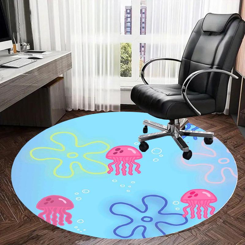 1pc Jellyfish underwater ocean sea marine Round carpet, Made of Polyester,Perfect for Decorating Office Chairs, Living Rooms,fplt261
