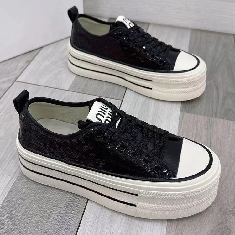 Весенние и осенние повседневные туфли на толстой подошве для женщин 2024 года, новые парусиновые спортивные туфли в студенческом стиле, женская вулканизированная обувь