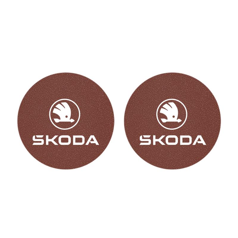 2Pcs Car Logo Coaster Anti-skid Anti-noise Water Cup Pad For Skoda Octavia Kodiaq Superb Rapid Karoq Fabia Kamiq Citigo Vision