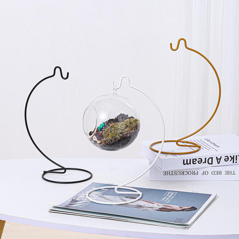 Micro Landscape Glass Hanging Bottle with Iron Hook and Rack for Ecological Plant Display