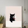 Смешной черный милый кот постер белые коты пробуют красное вино холст картина кошка кухня настенное искусство картины для гостиной домашний декор