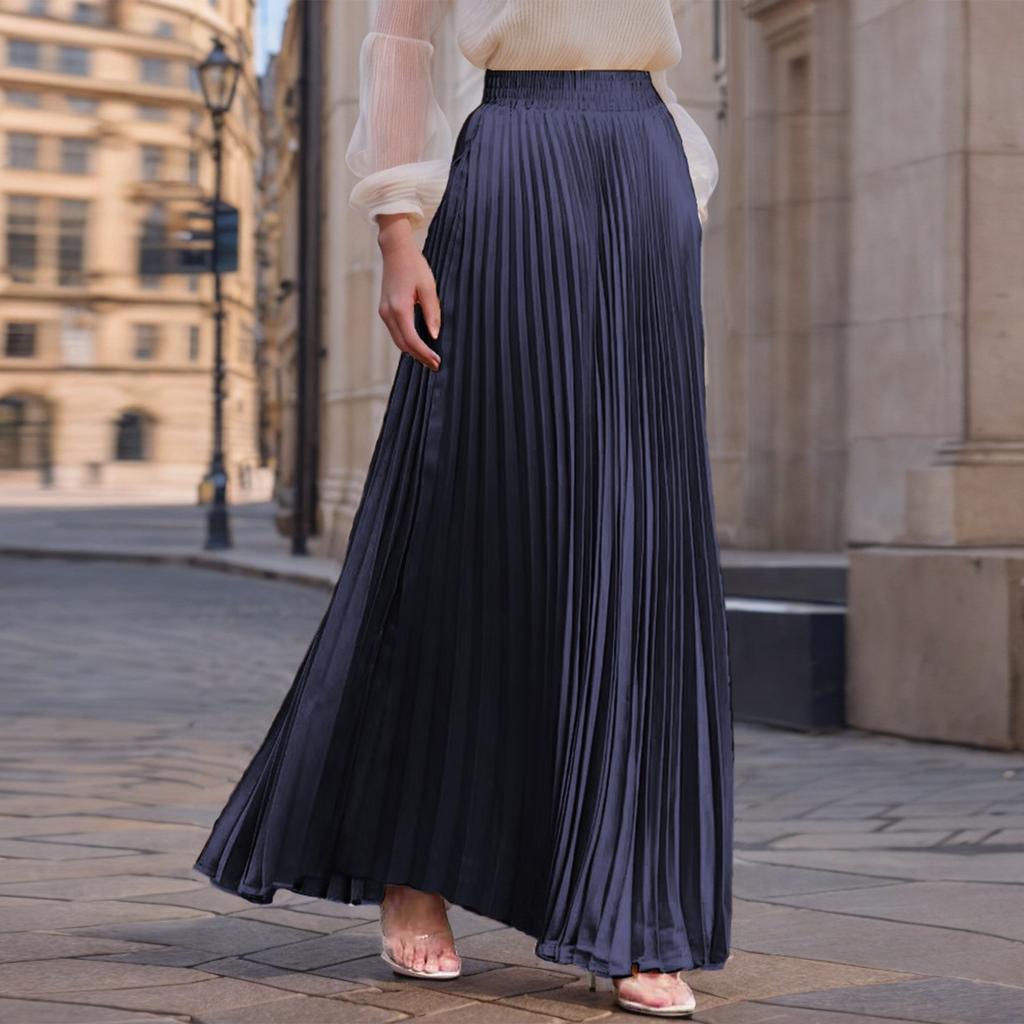 Women's Casual Pleated Solid Color Half Skirt, Pleated A-line Skirt, Large Swing Floor-length Skirt