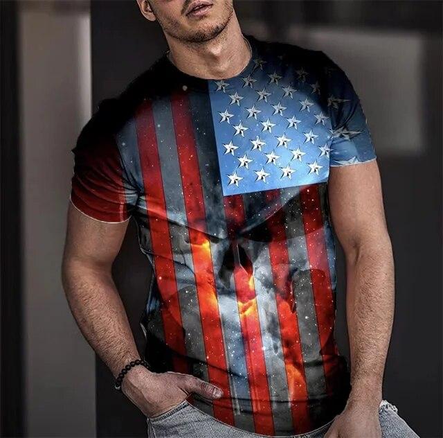 Summer T-shirt Men Short 3D Print Fashion Tops Casual Tee American Flag Harajuku Sleeve Shirts Oversize T-shirt Street Clothing