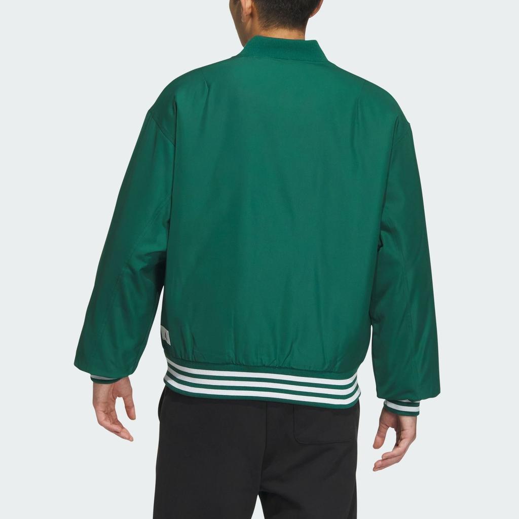 Adidas Puffer Jackets Men's Forest Green/White Baseball Collar Moderate Puffer Jacket Unisex IZ1601
