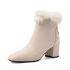 Маленький размер Зимний новый стиль Квадратный носок с плюшевым мехом Толстый каблук Короткие ботильоны Женские ботинки Плюшевые Модные Женские Дизайнерские ботинки