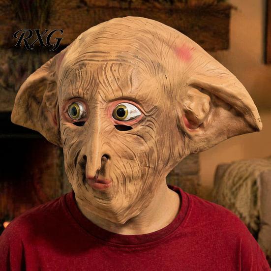 Cosplay Elf Accessories Halloween Full Head Mask, Movie Character Latex Big Ear Mask Masquerade for Costume Party Role Play Props Comfortable Face