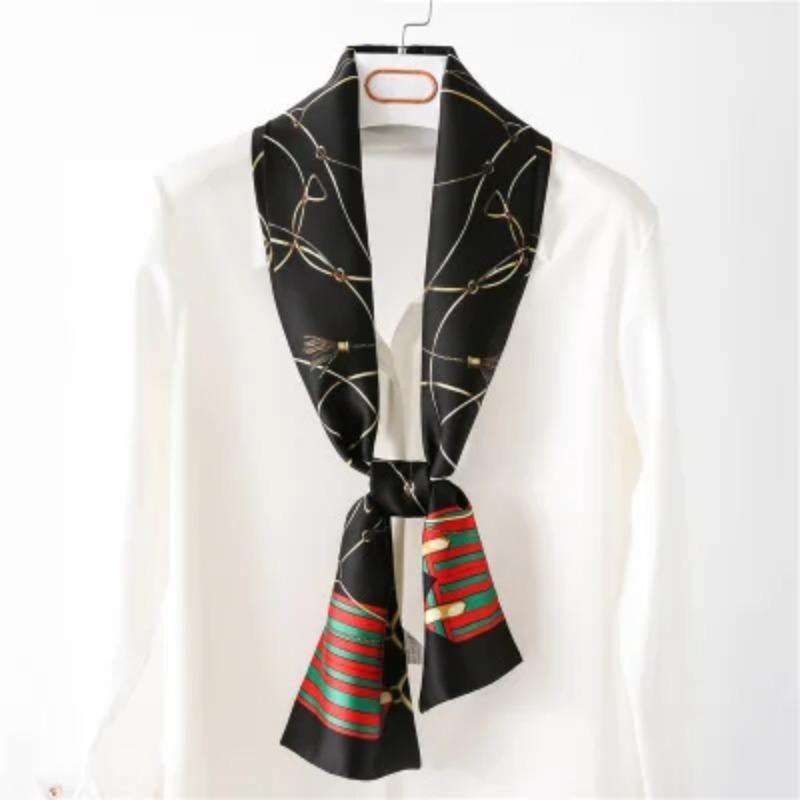 Хиджаб Натуральный Длинный Шелк Женский Принт Элегантные Шейные Платки Лента для Волос Головная Повязка Завязка Украшение Ручки Сумки Фуляр Воротник Косынка