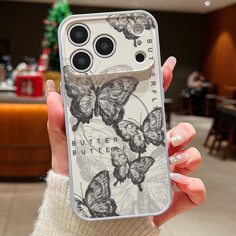 Retro Butterfly Pattern Magnetic Phone Case For iPhone 17 Pro 16 15 14 13 Pro Max For Magsafe Wireless Charge Lens Protect Cover
