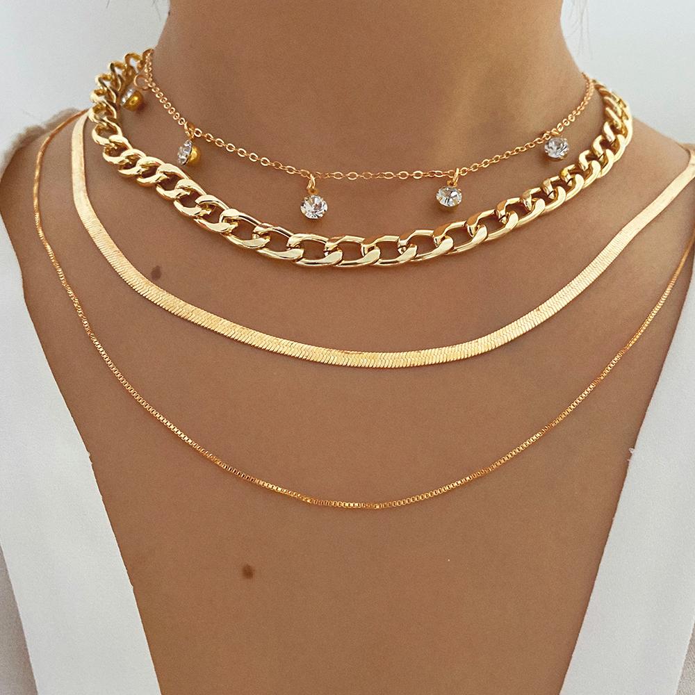 Новая цепочка для свитера, ожерелье из 4 предметов для девочек, элегантный комплект цепочек для свитера, ювелирные изделия, модное роскошное женское ожерелье с вырезом, пара пара