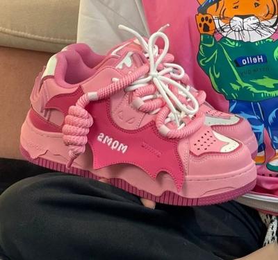 Модные милые кроссовки Харадзюку Женские кроссовки для бега 2024 Новые синие кроссовки на толстой платформе студенческие Уличные повседневные розовые вулканизированные туфли