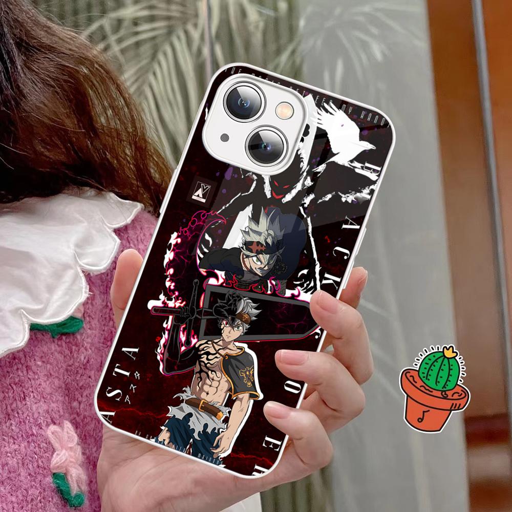 Чехол для телефона Черный клевер Закаленное стекло Для Iphone 14 13 12 11 Pro Mini XS MAX 14Plus X XS XR Fundas