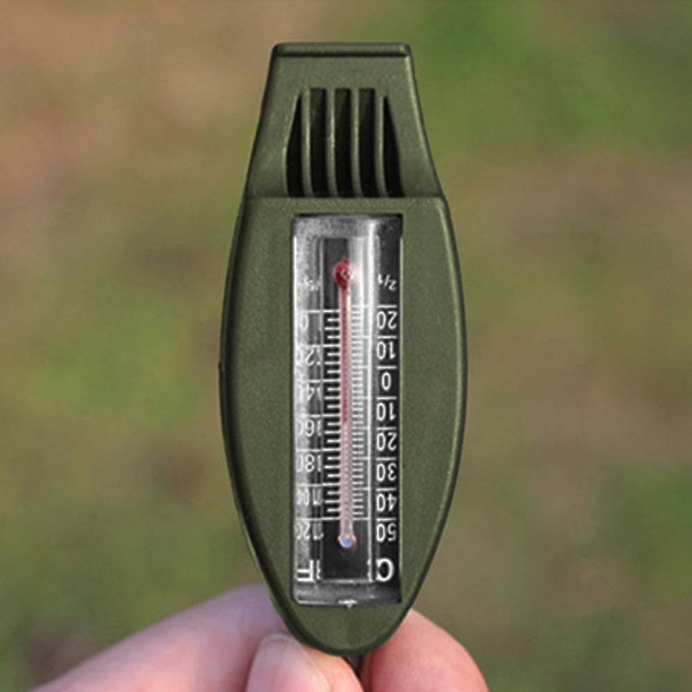 Multifunction 4 in 1 Safety Whistle Compass Thermometer Magnifier with Keychain Outdoor Travel Emergency Survival Kits