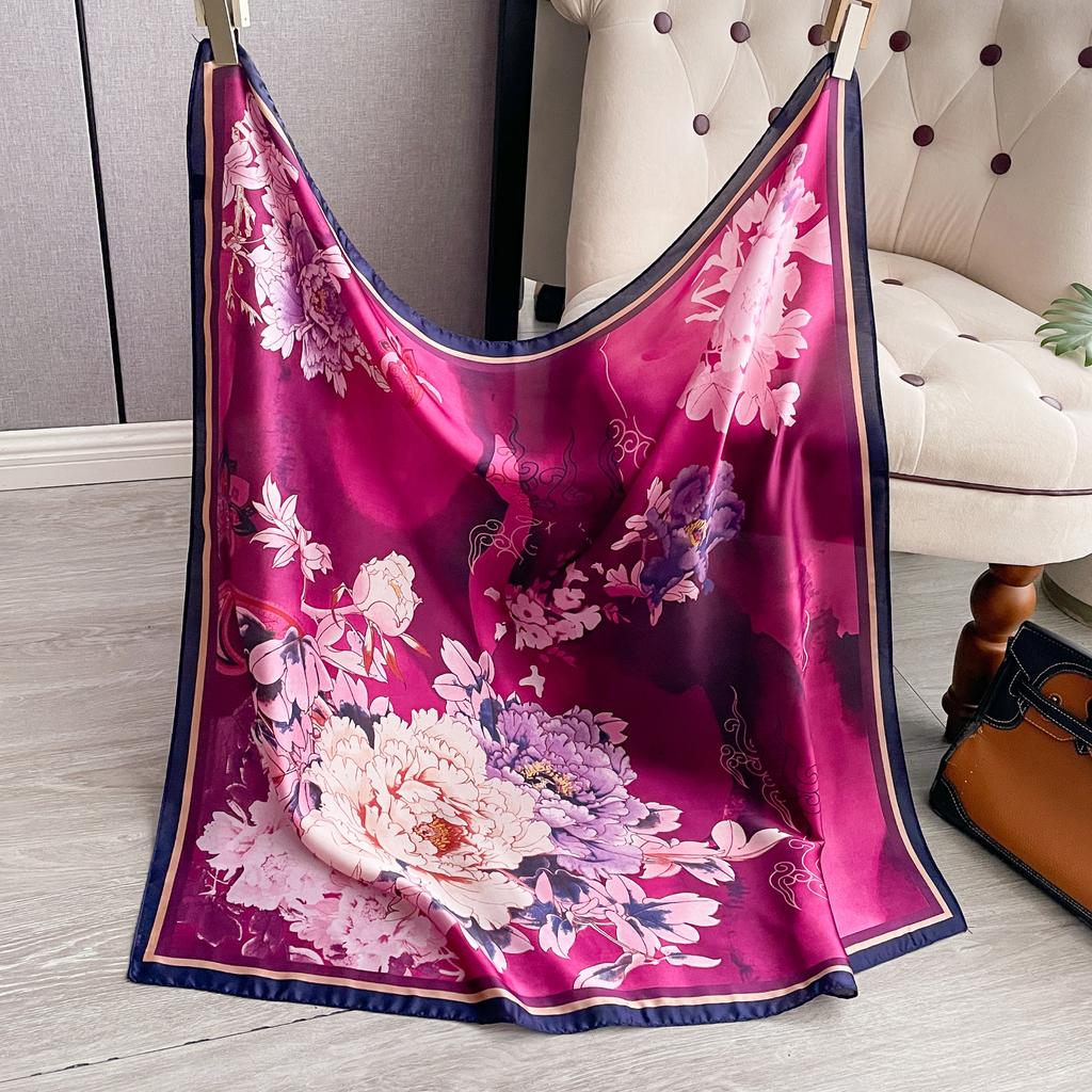 Latest Design Luxury 90cm Silk Women Scarf Sunscreen Foulard Shawl Hijab Female Hair Hijab Wraps Neckerchief Bandanda Echarpe