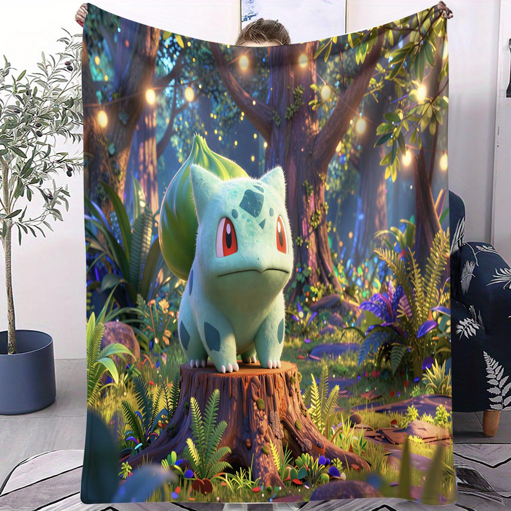 Cartoon Pikachu Squirtle Swimming in the Water Flannel Blanket For OfficeCamp Travel Multifunctional Universal Blanket Fan Gift