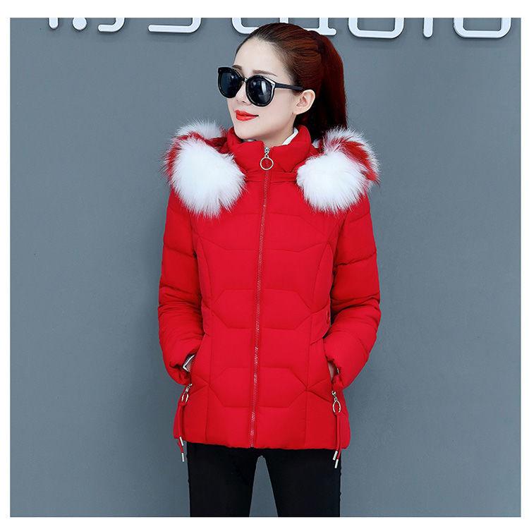 Зимняя куртка с большим меховым воротником, облегающее женское хлопковое красное пальто