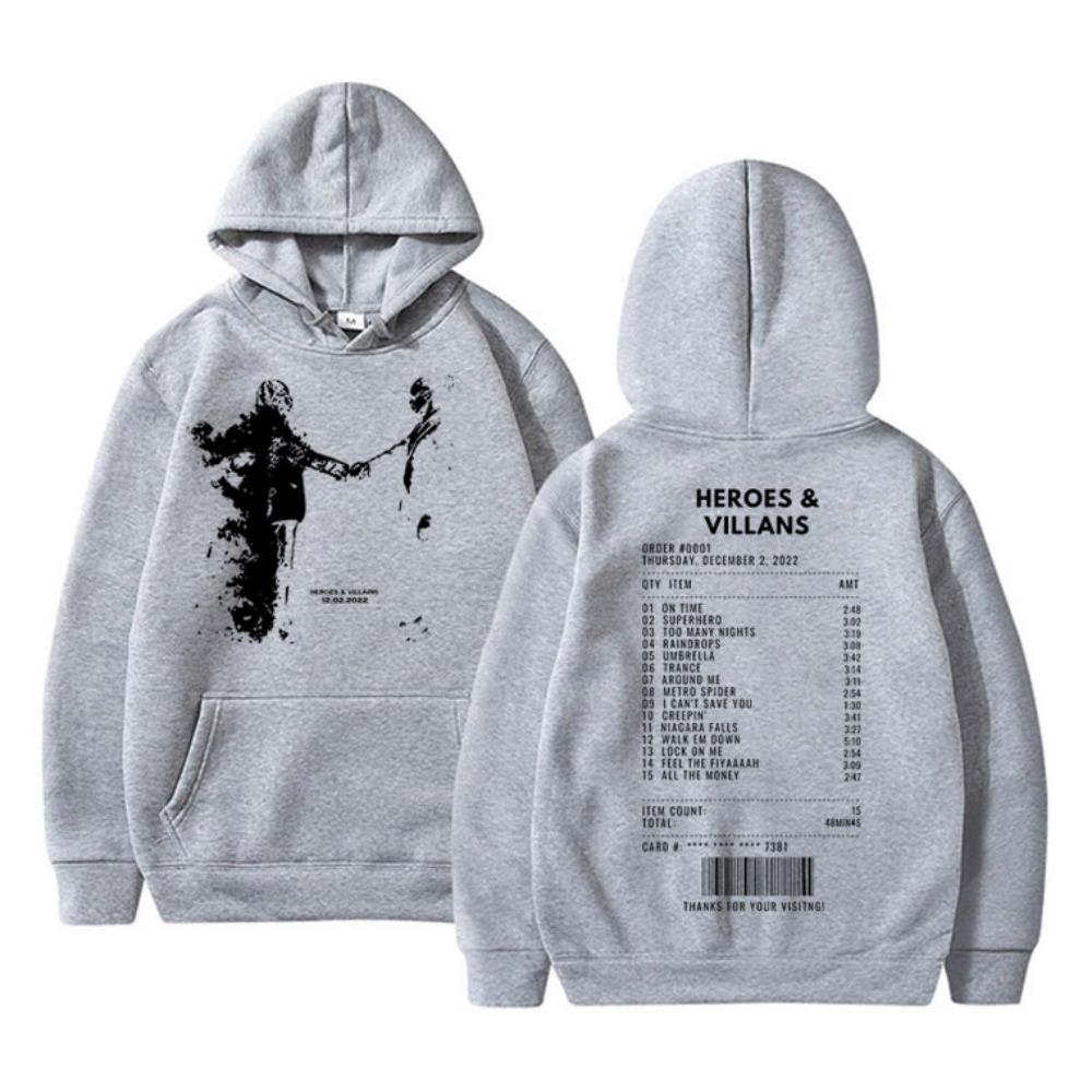 Худи с двусторонним принтом рэпера Metro Boomin Heroes Villains Мужская хип-хоп оверсайз толстовка Мужская модная тенденция Уличная одежда