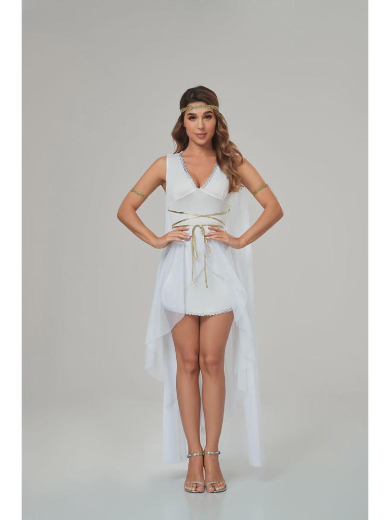 Белый костюм для косплея греческой богини на Хэллоуин с V-образным вырезом