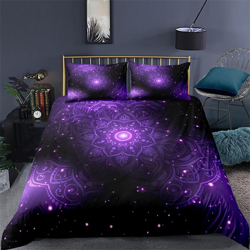 Soft Bohemian Chic Colorful Mandala Bedding Set Microfiber Galaxy Print Duvet Cover With Zipper Closure Pillow Case Home Textile