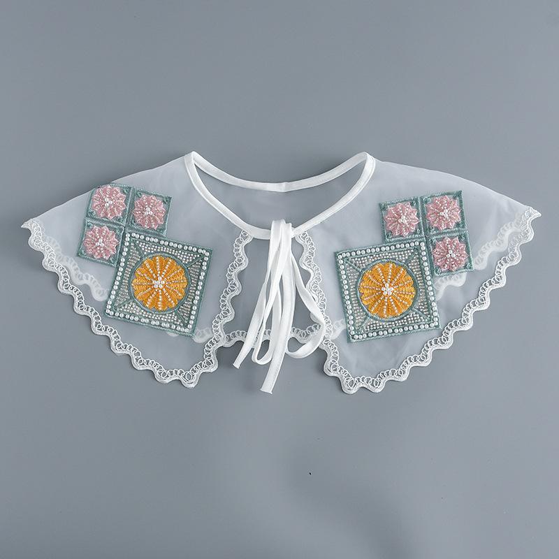 Korean Summer Floral Embroider Fake Collar Neck Guard Scarf Female Shoulder Wraps Cape Removable Shirt Detachable Collar